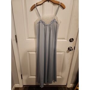 Vintage Shadowline Nightgown Maxi Slip Dress Blue Lace Nylon Feminine Fairy